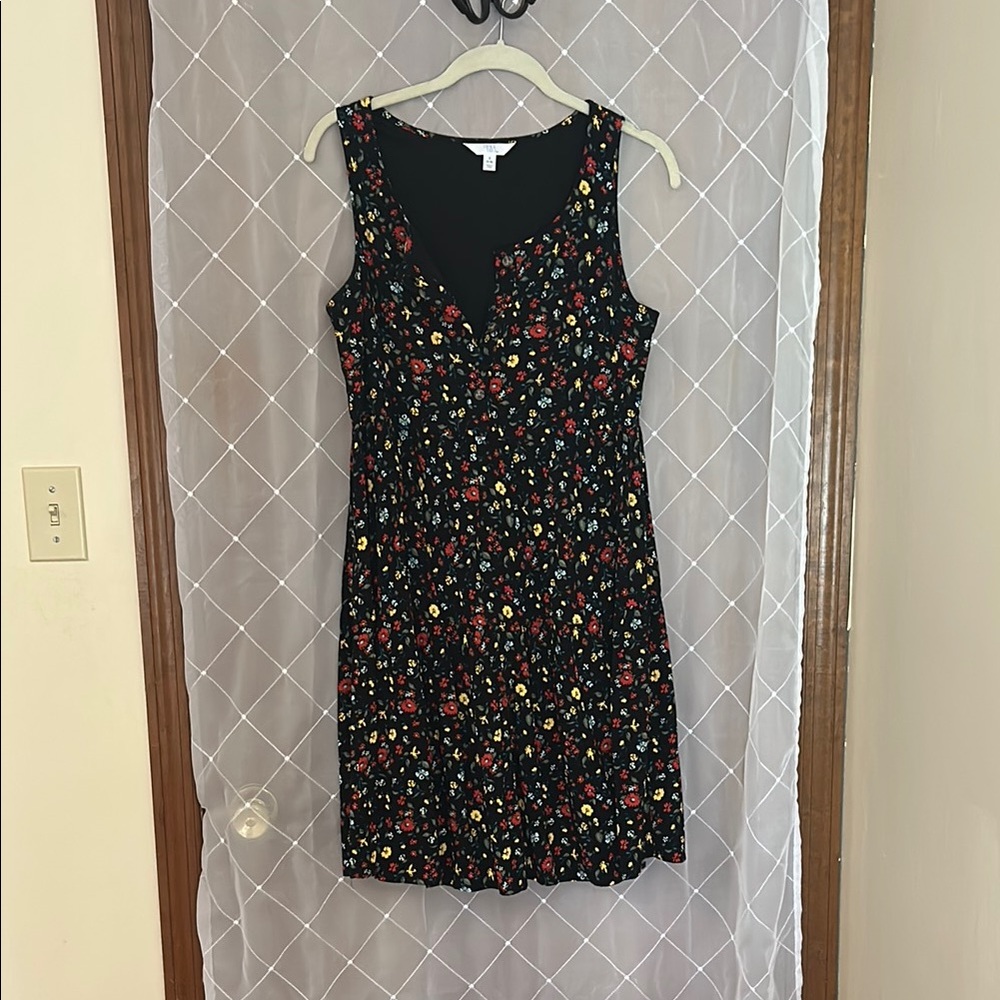 Time and Tru Black and Red Sleeveless V-neck Sheath Mini Dress